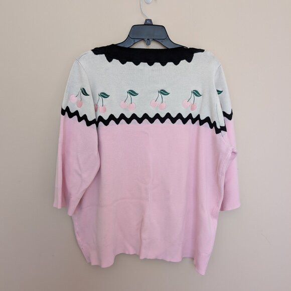 Unique Vintage 3/4 sleeve pink cherries fair isle sweater EUC 4X 5X - Picture 4 of 10